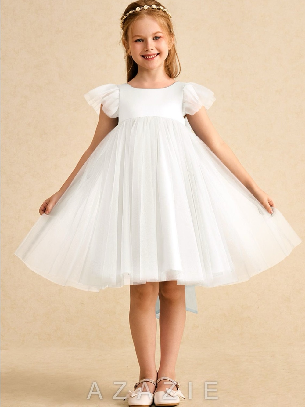 Azazie White Tulle Flower Girl Dress
